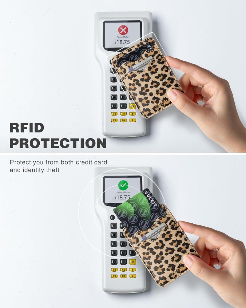 VULKIT Stick on Card Holder Compatible for iphone Leather Cell Phone Wallet Credit Card Case Strong Sticker for Women - Image 3